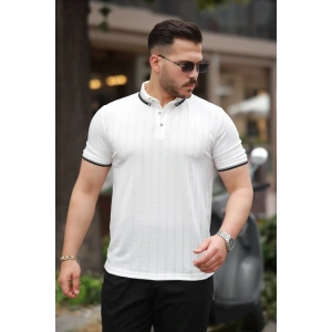 Erkek Düğme Yakalı Jakar Kumaş Kısa Kollu Tişört