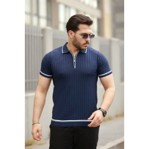 Erkek Fermuarlı Yakalı Kısa Kollu T-shirt