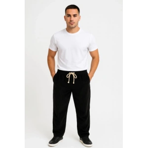 Erkek Fitilli Kadife Cepli Buggy Pantolon Oversize Rahat Kalıp - Siyah