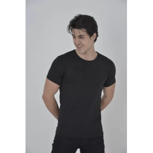 Erkek Gögüs Fileli Slim Fit T-shirt - Siyah
