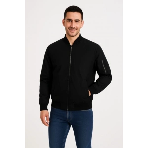 Erkek Içi Astarlı Fermuarlı Bomber Mont Ceket - Siyah