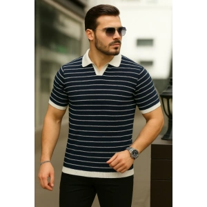 Erkek Kısa Kollu çizgi Desenli örme Kumaş Tshirt