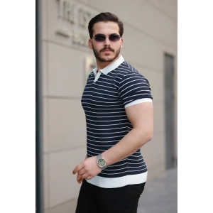 Erkek Kısa Kollu çizgi Desenli örme Kumaş Tshirt