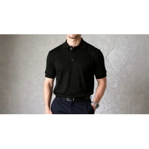 Erkek Kısa Kollu Yakalı Yakadan Düğmeli Triko Bluz