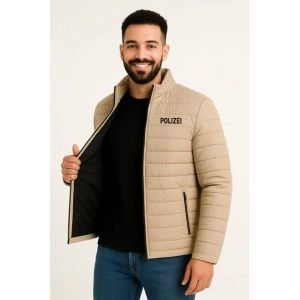 Erkek Mikro Su İtici Kapitone Baskılı Astarlı Fermuarlı Bomber Mont - Bej