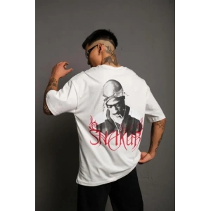 Erkek Sırt Baskılı Oversize T-Shirt - Beyaz