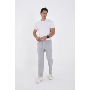 Erkek Üç İplik Basic Eşofman Boru Paça İpli Pantolon - Gri