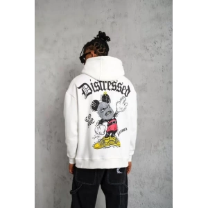 Erkek Üç İplik Baskılı Kapüşonlu  Sweat - Beyaz