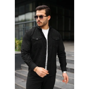 Erkek Uzun Kollu Cepli Kadife Gömlek