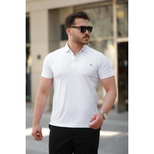 Erkek Yakalı Arma Detaylı Kısa Kollu Tişört