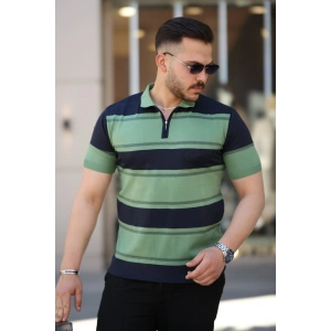 Erkek Yakalı Fermuarlı çift Renk Kısa Kollu T-shirt