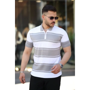 Erkek Yakalı Fermuarlı çift Renk Kısa Kollu T-shirt