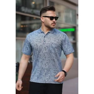 Erkek Yakalı Jakar Baskılı Kısa Kollu T-shirt