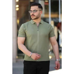 Erkek Yakası Fermuarlı Kısa Kollu T-shirt