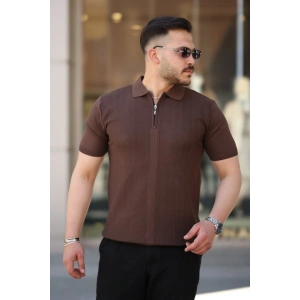 Erkek Yakası Fermuarlı Kısa Kollu T-shirt