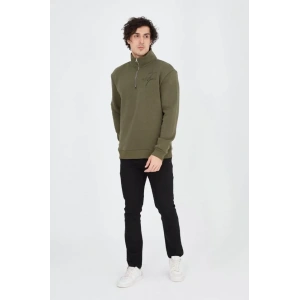 Erkek Yarım Fermuarlı Baskılı Sweat - Yeşil