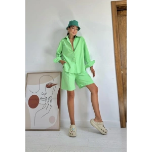 Fıstık Yeşili Önü Cepli Gömlek Ve Şort Takım