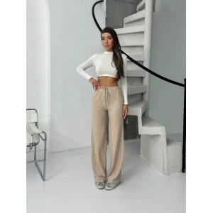 Fitilli şardonlu pantolon bej a4058