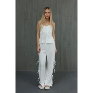 Fiyonklu Bluz Takım - Beyaz