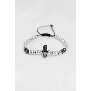 Füme Gümüş Renk Çelik Zirkon Objeli Asansörlü Bileklik