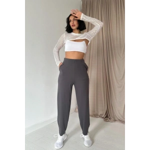 Füme Pensli Lastik Detaylı Pantolon