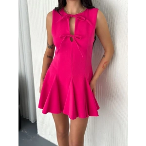 Göğüs Bağlamalı Kolsuz Mini Boy Elbise - Pembe