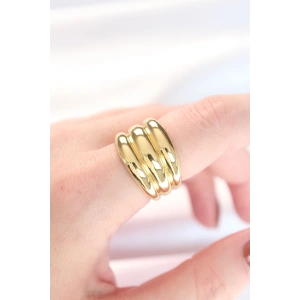 Gold Renk Ayarlanabilir Çizgili Bombe Yüzük