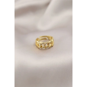 Gold Renk Metal Zincir Model Taşlı Kadın Yüzük