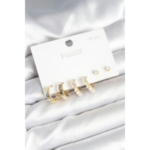 Gold Renk Pirinç Halka 925 Ayar Gümüş Çivili Kadın Küpe Seti