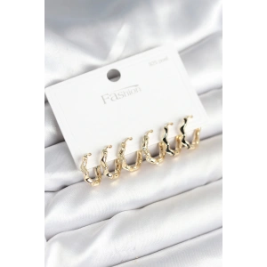 Gold Renk Pirinç Zikzak Model 925 Ayar Gümüş Çivili Kadın Küpe Seti