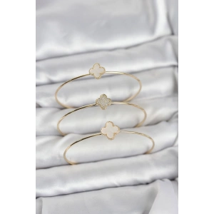 Gold Renk Yonca Model Zirkon Taşlı 3lü Kadın Bileklik Kombini