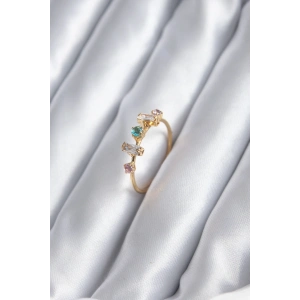 Gold Renk Zirkon Taşlı Renkli Zirkon Taşlı Kadın Yüzük