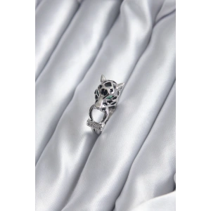 Gümüş Renk Kaplan Model Zirkon Taş Detay VİP Kadın Yüzük