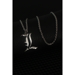 Gümüş Renk L Harf Erkek Kolye