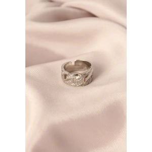 Gümüş Renk Metal Zirkon Taşlı Ayarlanabilir Kadın Yüzük