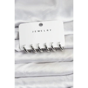 Gümüş Renk Pirinç Halka Kadın Küpe Seti