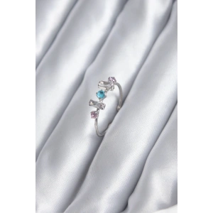 Gümüş Renk Renkli Zirkon Taşlı Kadın Yüzük