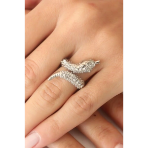 Gümüş Renk Zirkon Taşlı Ayarlanabilir Kadın Yılan Yüzük