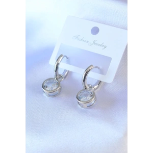 Gümüş Renk Zirkon Taşlı Pirinç Kadın Küpe