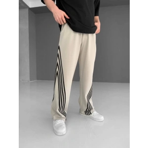 İki İplik Kumaş Şeritli Alt Esofman - Bej