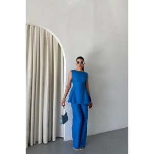 JAKAR KETEN KOLSUZ BLUZ-PANTOLON TK - Mavi