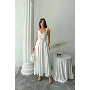 JAKAR SATEN DEGAJE ASKILI ELBİSE İP KEMERLİ - Beyaz