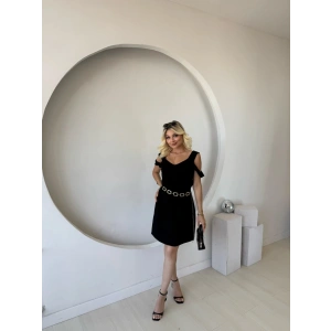 Kadın Askılı Soğuk Omuz Detaylı Modal Elbise