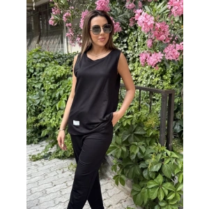 Kadın Askılı Yuvarlak Yaka Viskon Iki Iplik Bluz Ve Eşofman Altı Ikili Takım