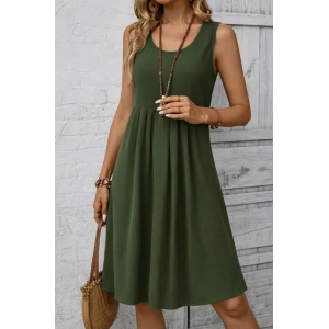 Kadın Askılı Yuvarlak Yakalı önden Pileli Kısa Aerobin Elbise