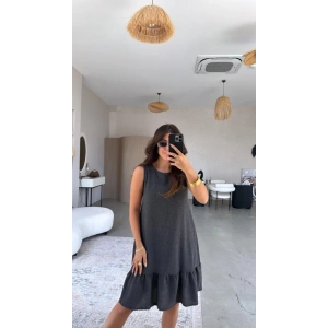 Kadın Bisiklet Yaka Eteği Volanlı Bürümcük Elbise