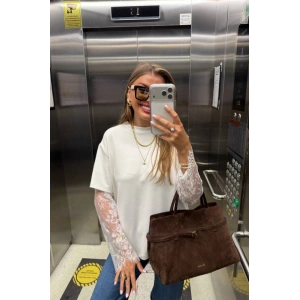 Kadın Bisiklet Yaka Kolları Dantel Güpür Detay Bluz