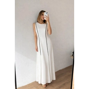 Kadın Bisiklet Yaka Kolsuz şerit Ve Plise Detay Maxi Boy Elbise