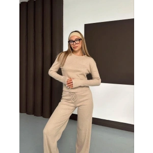 Kadın Bisiklet Yaka Parmak Geçme Detay Uzun Kollu Bluz Ve Pantolon Ikili Takım