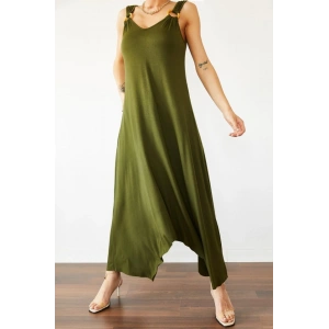 Kadın çan Dokuma Kumaş V Yaka Asimetrik Kesim Elbise